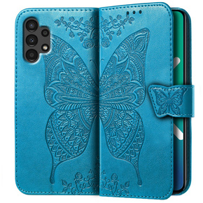 Калъф с капак за Samsung Galaxy A13 4G, Butterfly, син