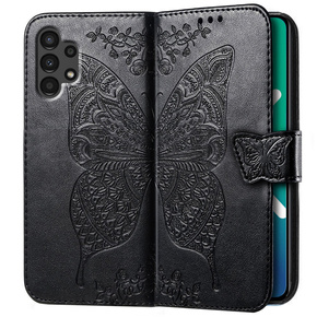 Калъф с капак за Samsung Galaxy A13 4G, Butterfly, черен