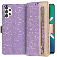 Калъф с капак за Samsung Galaxy A13 4G, Wallet Pocket Zipper Lace, лилав