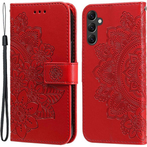 Калъф с капак за Samsung Galaxy A14 4G/5G, Mandala Flower, червен