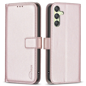 Калъф с капак за Samsung Galaxy A15, BINFEN Wallet, розов rose gold + 9H стъкло