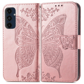 Калъф с капак за Samsung Galaxy A16, Butterfly, розов rose gold