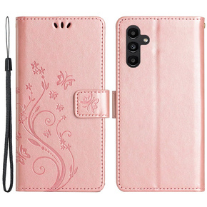 Калъф с капак за Samsung Galaxy A25 5G, Butterfly Flower, розов rose gold + 9H стъкло