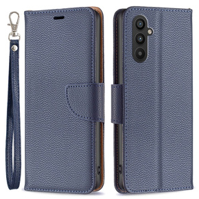 Калъф с капак за Samsung Galaxy A25 5G, Wallet Litchi Leather, тъмносин + 9H стъкло