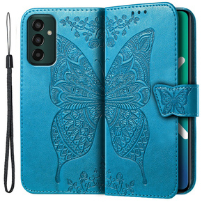 Калъф с капак за Samsung Galaxy M13, Butterfly, син