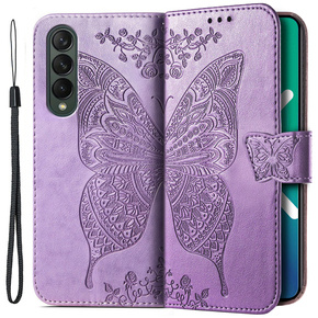 Калъф с капак за Samsung Galaxy Z Fold 4 5G, Butterfly, лилав