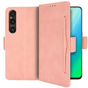 Калъф с капак за Sony Xperia 1 V, Card Slot, розов