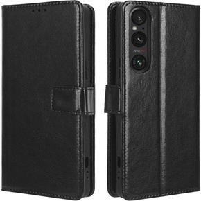 Калъф с капак за Sony Xperia 1 V, Crazy Horse Wallet, черен