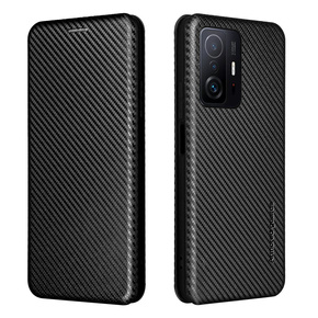 Калъф с капак за Xiaomi 11T / 11T Pro, Carbon Fiber Folio Flip, черен