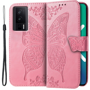 Калъф с капак за Xiaomi Poco F5 Pro, Butterfly, розов