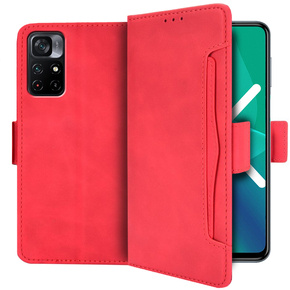 Калъф с капак за Xiaomi Poco M4 Pro 5G / Redmi Note 11S 5G, Card Slot, червен