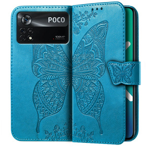 Калъф с капак за Xiaomi Poco X4 Pro 5G, Butterfly, син