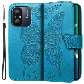 Калъф с капак за Xiaomi Redmi 12C, Butterfly, син