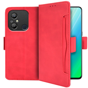 Калъф с капак за Xiaomi Redmi 12C, Card Slot, червен