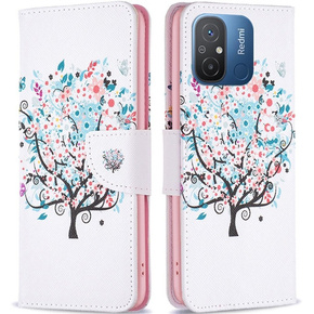 Калъф с капак за Xiaomi Redmi 12C, Wallet, colorful tree, бял