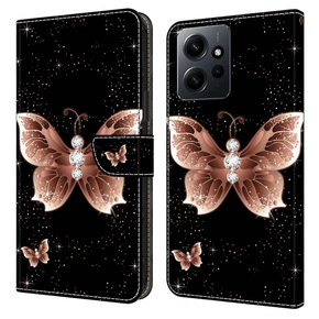 Калъф с капак за Xiaomi Redmi Note 12 4G, Wallet Butterfly, златен