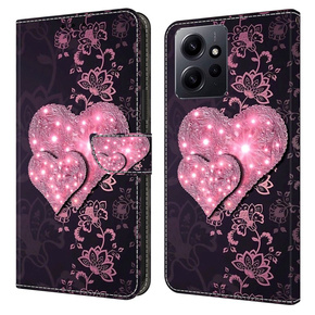 Калъф с капак за Xiaomi Redmi Note 12 4G, Wallet Hearts, розов