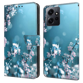 Калъф с капак за Xiaomi Redmi Note 12 4G, Wallet, cherry blossom, син