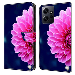 Калъф с капак за Xiaomi Redmi Note 12 4G, Wallet flowers, розов