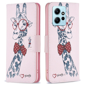 Калъф с капак за Xiaomi Redmi Note 12 4G, Wallet, giraffe, розов