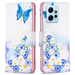 Калъф с капак за Xiaomi Redmi Note 12 4G, butterfly and flowers, розов