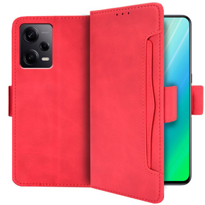 Калъф с капак за Xiaomi Redmi Note 12 5G / POCO X5 5G, Card Slot, червен