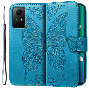 Калъф с капак за Xiaomi Redmi Note 12S, Butterfly, син