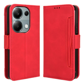 Калъф с капак за Xiaomi Redmi Note 13 Pro 4G, Card Slot, червен