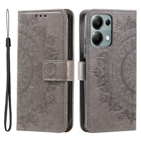 Калъф с капак за Xiaomi Redmi Note 13 Pro 4G, Mandala, сив