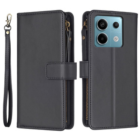 Калъф с капак за Xiaomi Redmi Note 13 Pro 4G, Wallet Zipper Pocket, черен