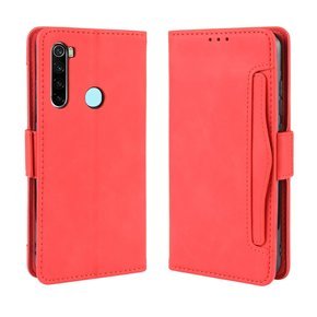 Калъф с капак за Xiaomi Redmi Note 8T, Card Slot, червен