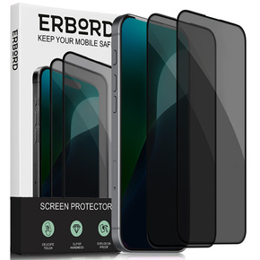 2x закалено стъкло за поверителност за iPhone 16 Pro, ERBORD Anti-Spy