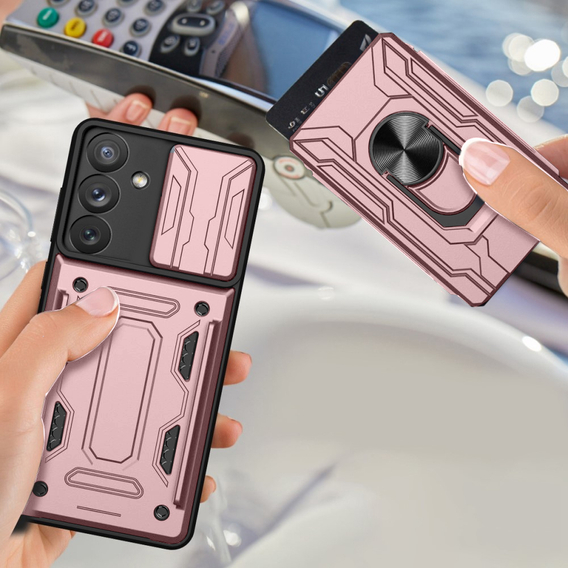 Брониран калъф за Samsung Galaxy A54 5G, Camera Slide Card Slot, розов rose gold