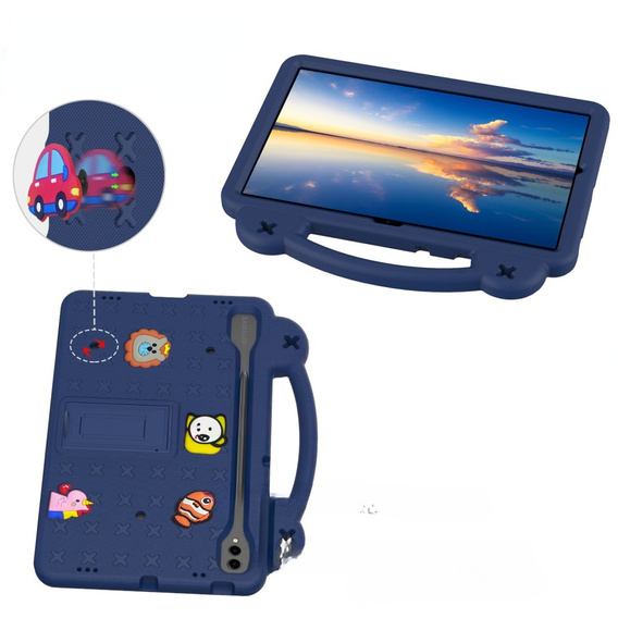 Детският калъф за Samsung Galaxy Tab S10+ Plus, Cute Patterns, със стойка, тъмносин