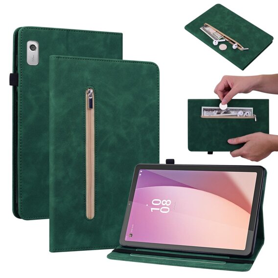 Калъфи за Lenovo Tab M9, Wallet Pen Slot, зелен