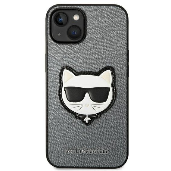 Калъфи Karl Lagerfeld за iPhone 14 Plus, Saffiano Choupette Head Patch, сребърен