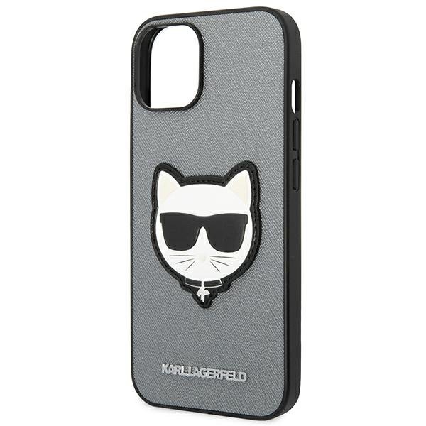 Калъфи Karl Lagerfeld за iPhone 14 Plus, Saffiano Choupette Head Patch, сребърен