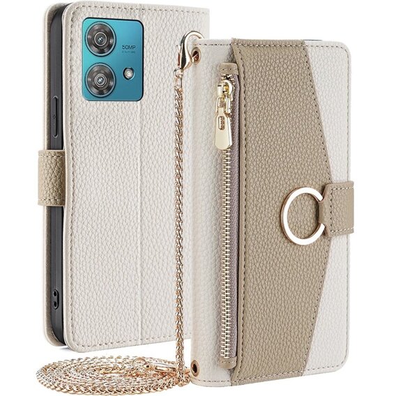 Калъфът с цип Wallet Zipper Pocket за Motorola Edge 40 Neo 5G, Wallet Zipper Pocket, с огледало, бял