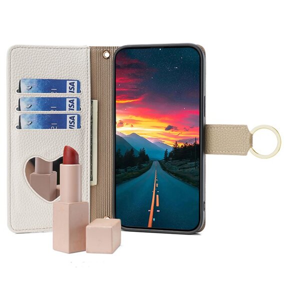 Калъфът с цип Wallet Zipper Pocket за Motorola Edge 40 Neo 5G, Wallet Zipper Pocket, с огледало, бял