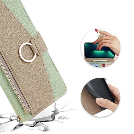 Калъфът с цип Wallet Zipper Pocket за Motorola Edge 40 Neo 5G, Wallet Zipper Pocket, с огледало, зелен