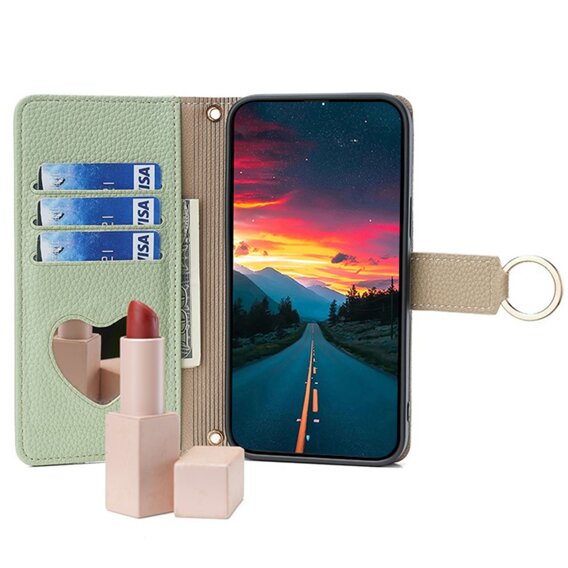 Калъфът с цип Wallet Zipper Pocket за Motorola Edge 40 Neo 5G, Wallet Zipper Pocket, с огледало, зелен