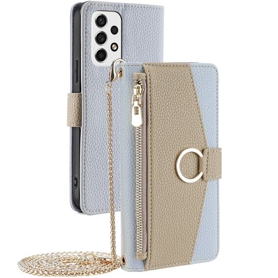 Калъфът с цип Wallet Zipper Pocket за Samsung Galaxy A53 5G, Wallet Zipper Pocket, с огледало, син