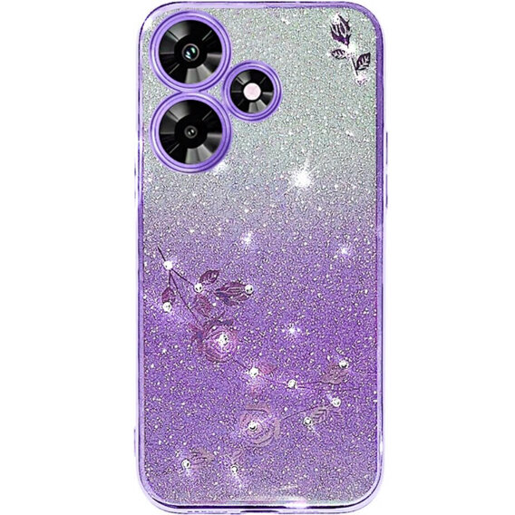 Калъф за Infinix Hot 30, Glitter Flower, лилав