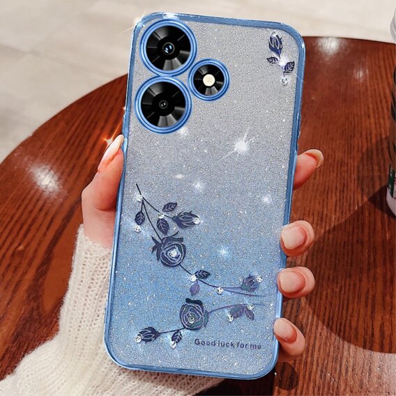 Калъф за Infinix Hot 30i, Glitter Flower, син