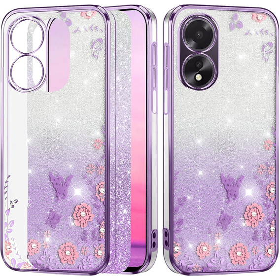 Калъф за Oppo A18 4G / A38 4G, Glitter Flower, лилав