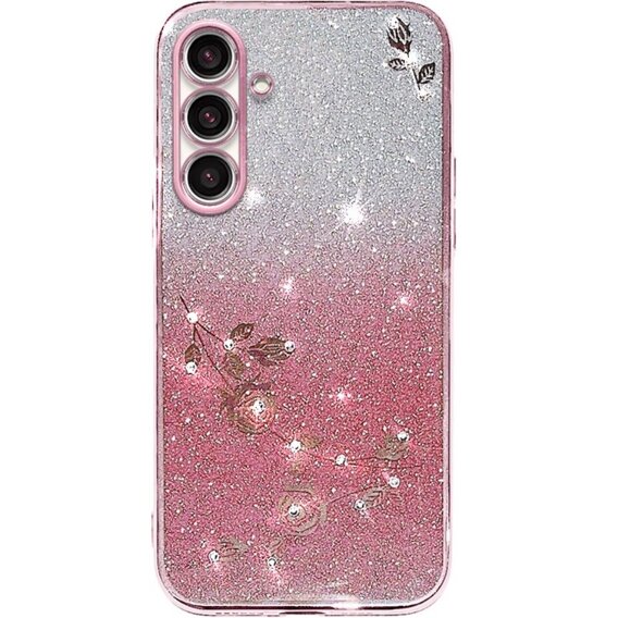 Калъф за Samsung Galaxy A54, Glitter Flower, розов rose gold