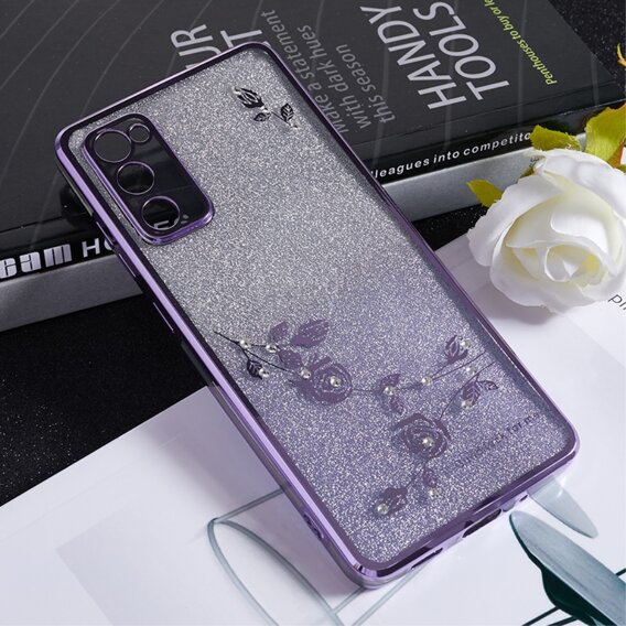 Калъф за Samsung Galaxy S20 FE, Glitter Flower, лилав