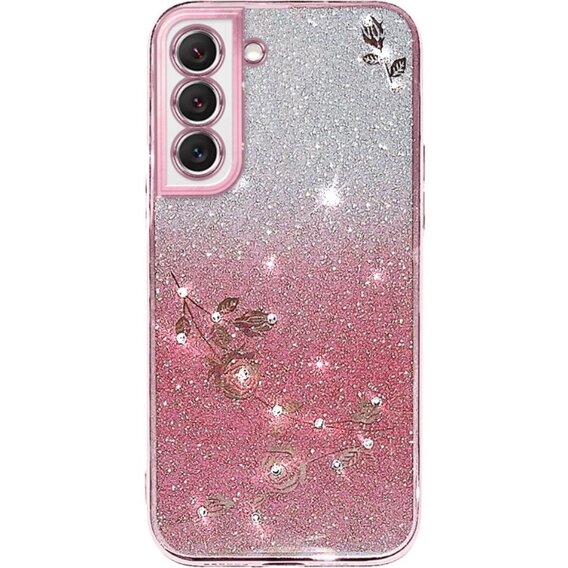 Калъф за Samsung Galaxy S22, Glitter Flower, розов rose gold