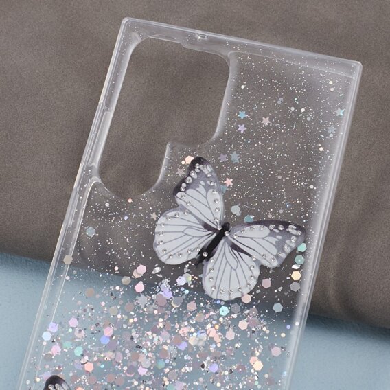 Калъф за Samsung Galaxy S24 Ultra, Glitter Butterfly, бял