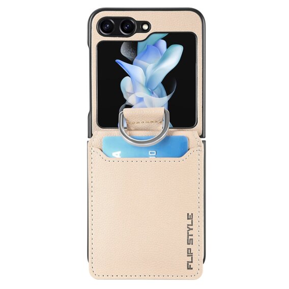 Калъф за Samsung Galaxy Z Flip6 5G, Card Slot Ring Case, бежов